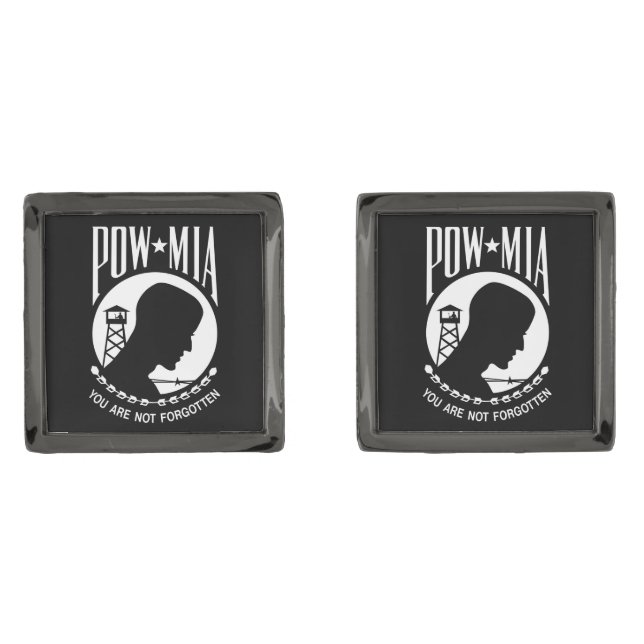POW MIA Flag: Missing Soldiers of Vietnam War, WW2 Cufflinks (Front)