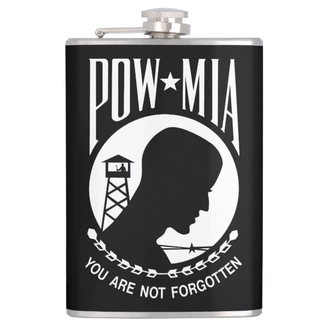 POW MIA Flag: Missing Soldiers of Vietnam War, WW2 Flask (Front)