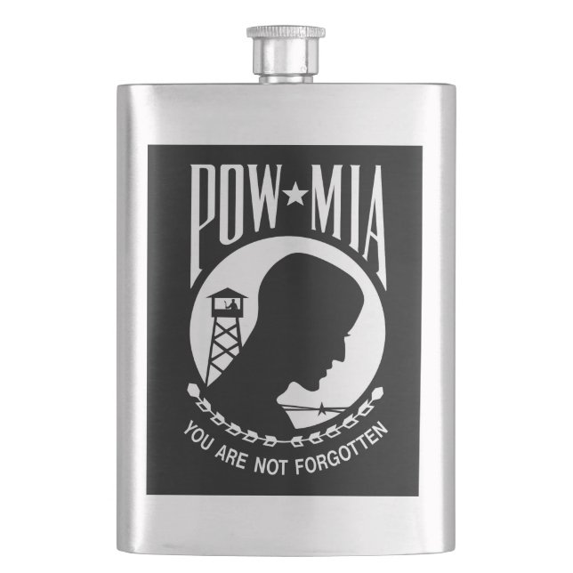 POW MIA Flag: Missing Soldiers of Vietnam War, WW2 Flask (Front)