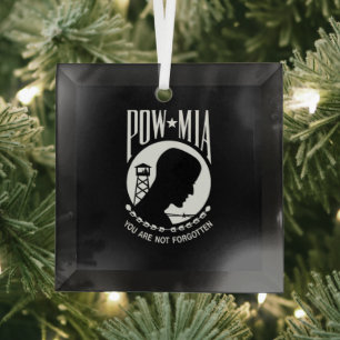 POW MIA Flag: Missing Soldiers of Vietnam War, WW2 Glass Ornament