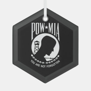 POW MIA Flag: Missing Soldiers of Vietnam War, WW2 Glass Ornament
