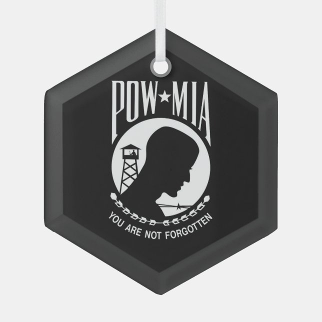 POW MIA Flag: Missing Soldiers of Vietnam War, WW2 Glass Ornament (Front)