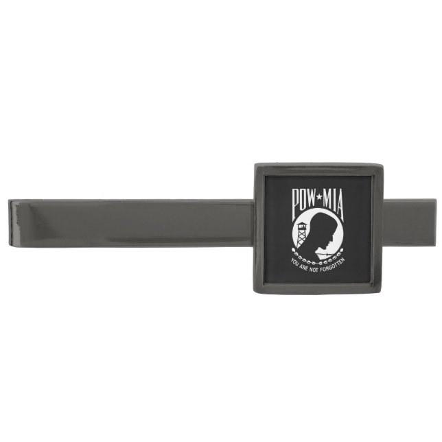 POW MIA Flag: Missing Soldiers of Vietnam War, WW2 Gunmetal Finish Tie Bar (Front)