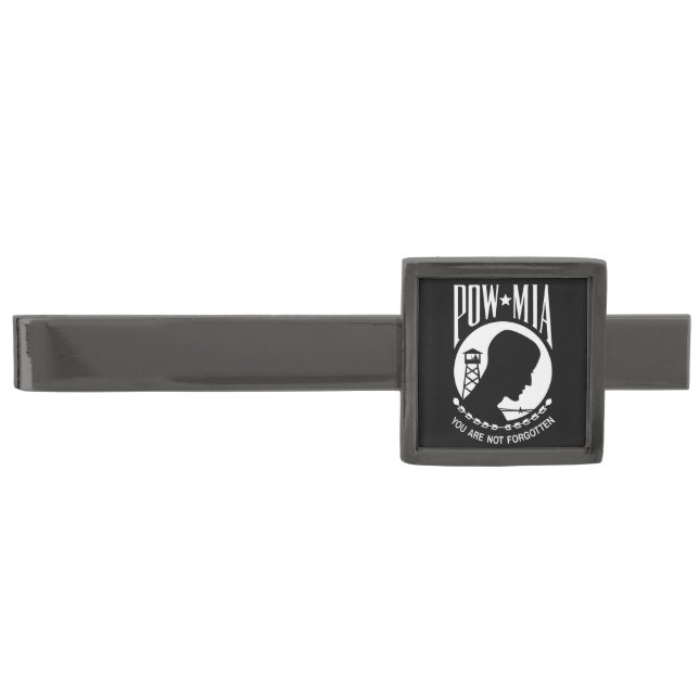 POW MIA Flag: Missing Soldiers of Vietnam War, WW2 Gunmetal Finish Tie Bar (Front)