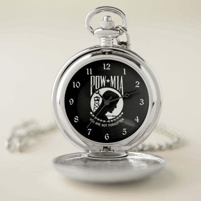 POW MIA Flag: Missing Soldiers of Vietnam War, WW2 Pocket Watch (Inside)