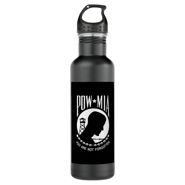 POW MIA Flag: Missing Soldiers of Vietnam War, WW2 Stainless Steel Water Bottle (Front)