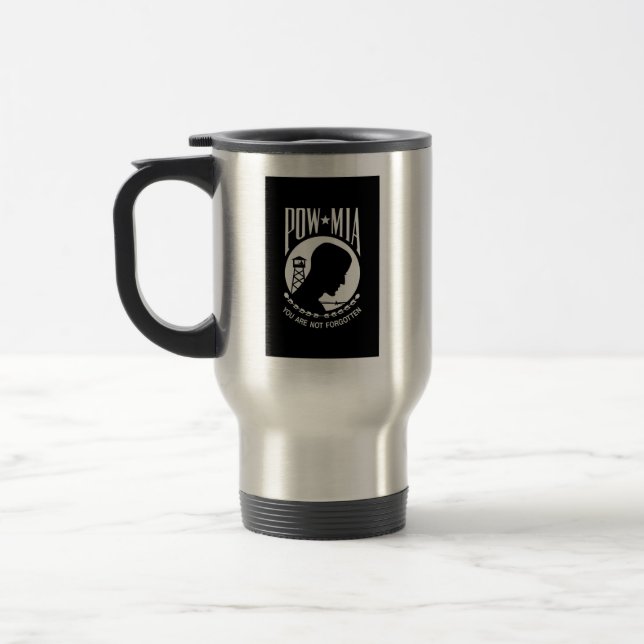 POW MIA Flag: Missing Soldiers of Vietnam War, WW2 Travel Mug (Left)