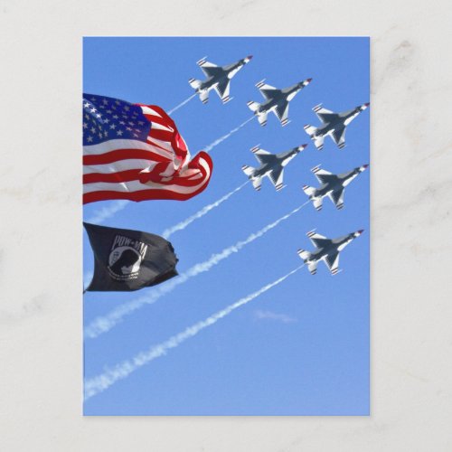 POW MIA Flag with Old Glory  The Thunderbirds Postcard