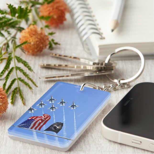 POW MIA Flag with USA Flag & The Thunderbirds Keychain (Front Right)