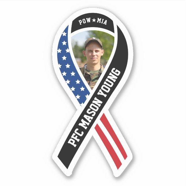 POW/MIA Military Black Ribbon Flag Custom Photo Sticker (Front)
