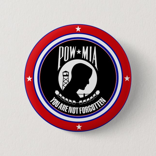 POW MIA - RED WHITE AND BLUE PINBACK BUTTON (Front)