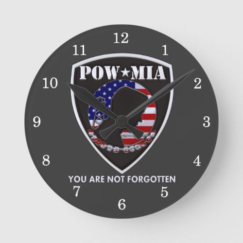 POW MIA _ Shield Round Clock