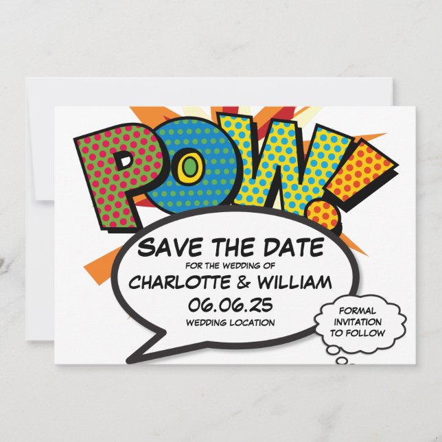 POW Save the Date Fun Retro Comic Book Pop Art Invitation (Front)