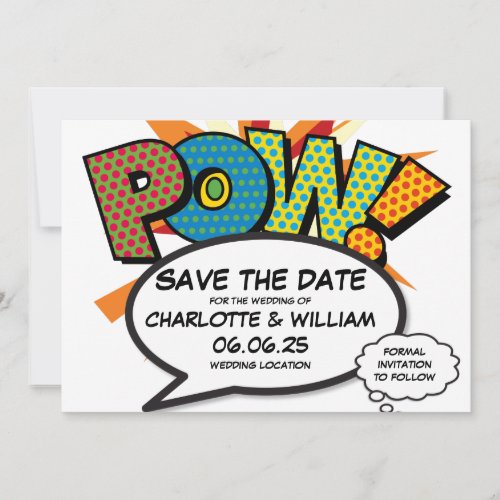 POW Save the Date Fun Retro Comic Book Pop Art Invitation