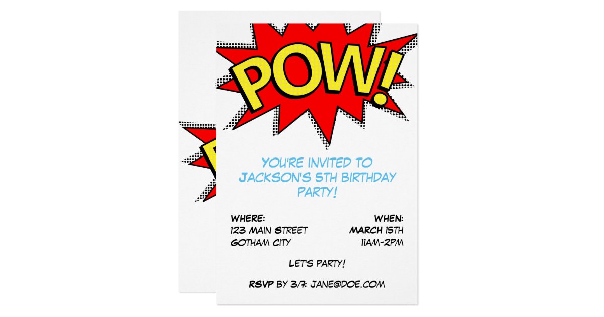 POW! Superhero Comic Book Birthday Party Template | Zazzle.com
