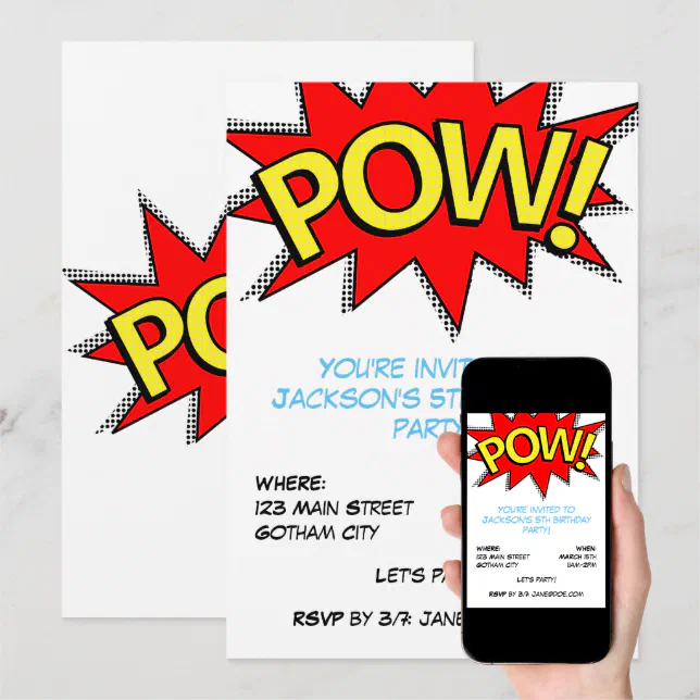 POW! Superhero Comic Book Birthday Party Template | Zazzle