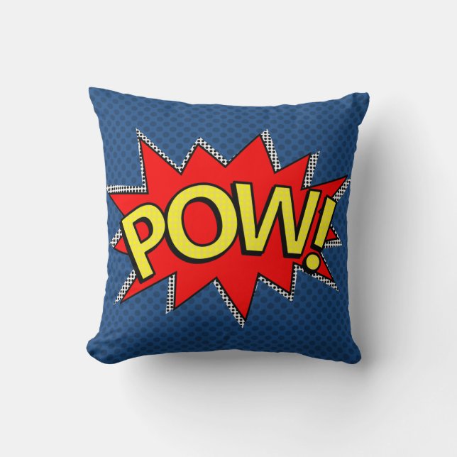 POW! - Superhero Comic Book Bubble - Custom BG Throw Pillow (Front)