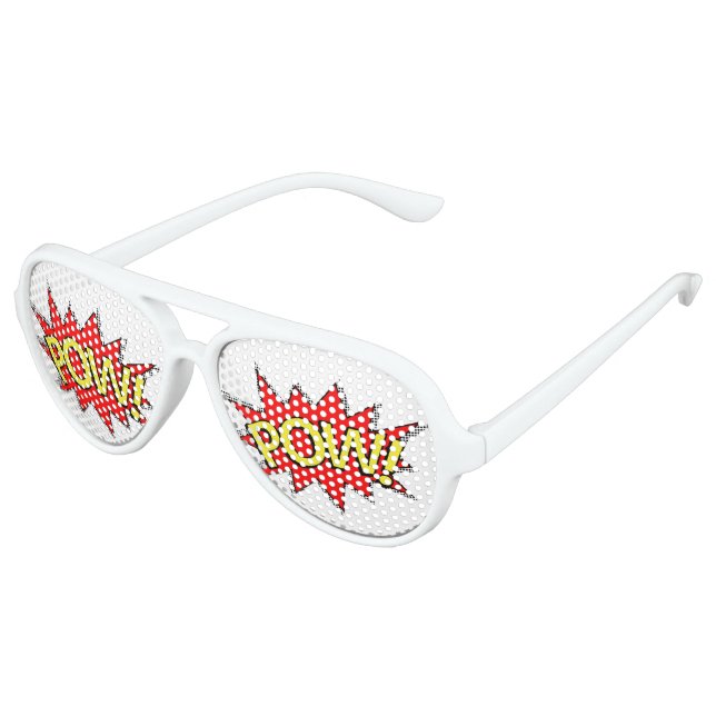 POW! - Superhero Comic Book Red/Yellow Bubble Aviator Sunglasses (Angled)