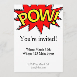 POW! - Superhero Comic Book Red/Yellow Bubble Invitation
