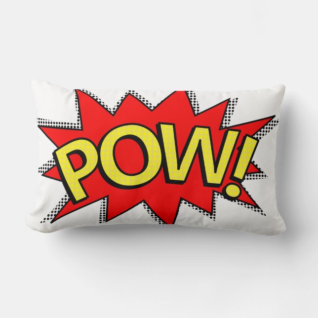 POW! - Superhero Comic Book Red/Yellow Bubble Lumbar Pillow (Front)