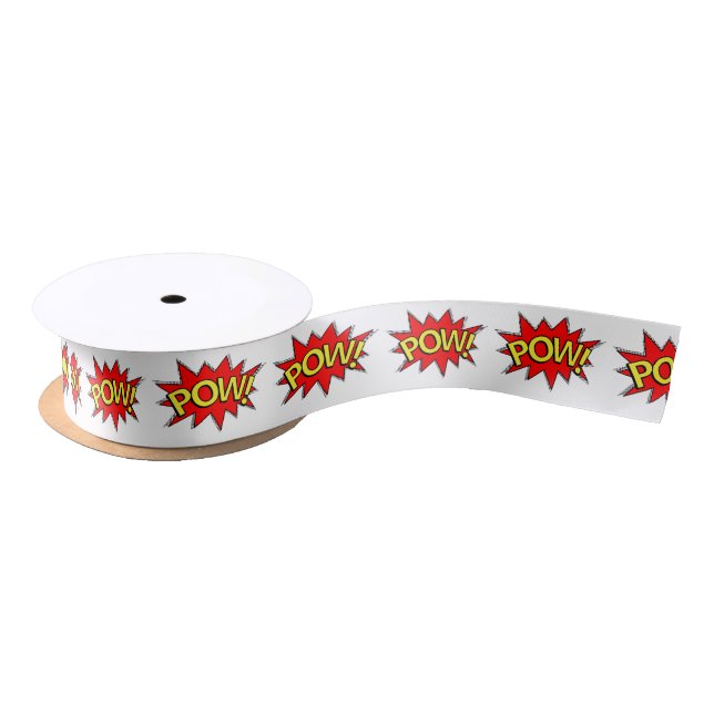 POW! - Superhero Comic Book Red/Yellow Bubble Satin Ribbon (Spool)