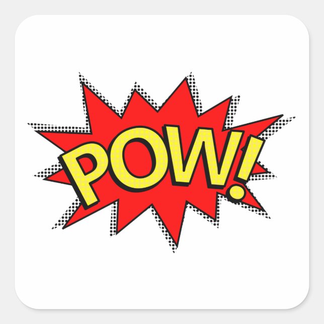 POW! - Superhero Comic Book Red/Yellow Bubble Square Sticker (Front)