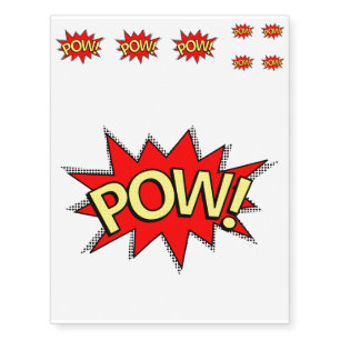 POW! - Superhero Comic Book Red/Yellow Bubble Temporary Tattoos