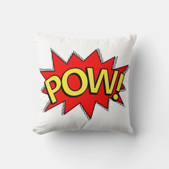 POW! - Superhero Comic Book Red/Yellow Bubble Throw Pillow (Front)