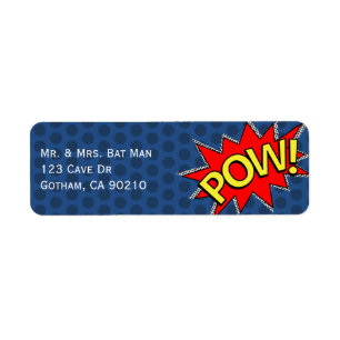 POW! - Superhero Comic Book Style Dark Blue Dotted Label