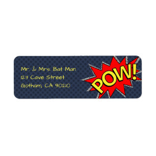 POW! - Superhero Comic Book Style Dark Blue Dotted Label