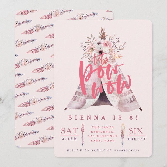Pow wow teepee birthday party invite (Front/Back)