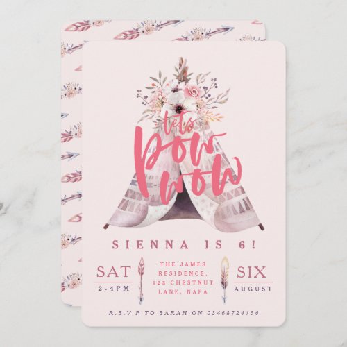 Pow wow teepee birthday party invite