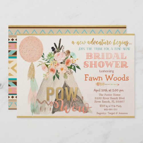 Pow Wow Tribal Teepee Bridal Shower Invitation