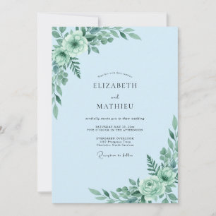 Powder Aqua Eucalyptus Wedding Invitation