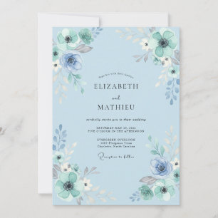 Powder Aqua Leafy Wedding Invitation