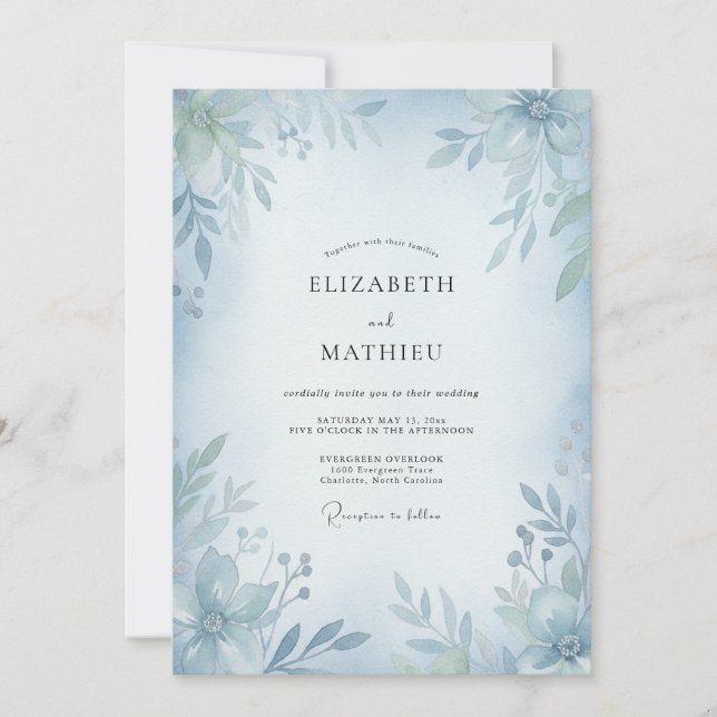 Powder Azure Muted Eucalyptus Wedding Invitation (Front)
