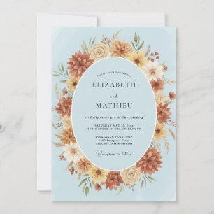 Powder Azure Terracotta Wreath Wedding Invitation
