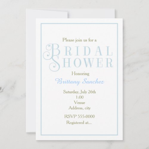Powder Baby Blue Bridal Shower Classy Invitation