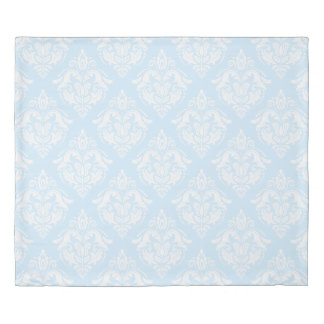 Powder Baby Blue & White Floral Damasks Duvet Cover