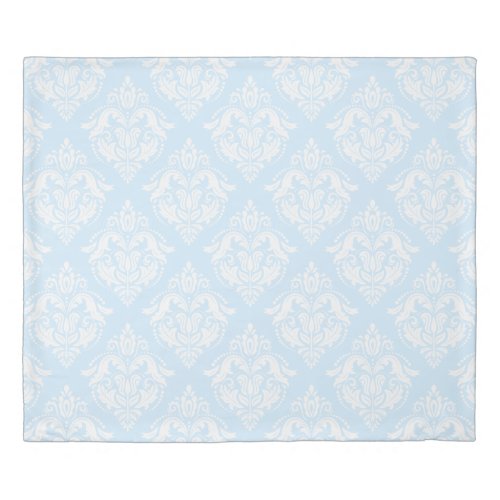 Powder Baby Blue  White Floral Damasks Duvet Cover