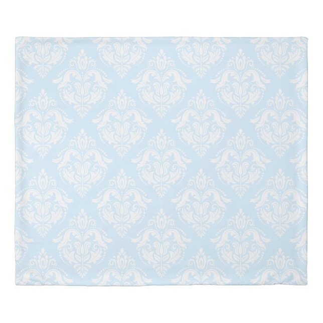 Powder Baby Blue & White Floral Damasks Duvet Cover (Front)