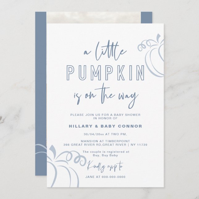 Powder Blue A Little Pumpkin Baby Shower Invitation (Front/Back)