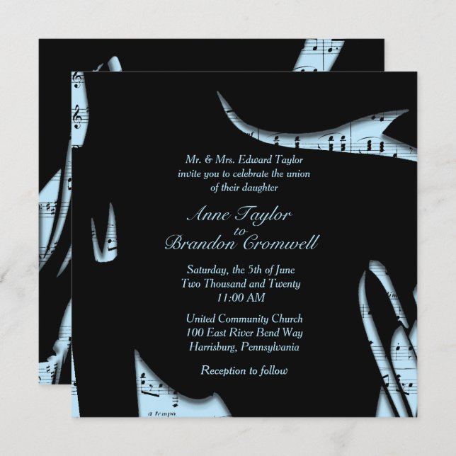 Powder Blue Abstract Music Wedding Invitation (Front/Back)