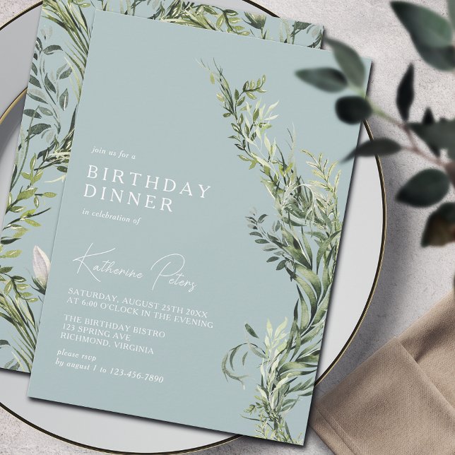 Powder Blue Airy Botanical Garden Birthday Dinner Invitation (Creator Uploaded)