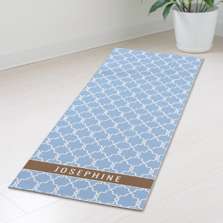 Powder Blue And Brown Trellis Pattern With Name Yoga Mat
