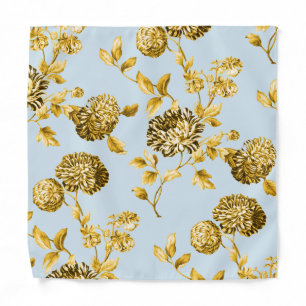 Powder Blue and Gold Floral Pocket Square Bandana