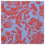 Powder blue and rust red floral damasks fabric