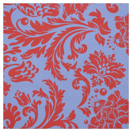 Powder blue and rust red floral damasks fabric