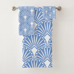 Powder blue and white Art Deco pattern Bath Towel Set