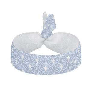 Powder blue and white Art Deco pattern Elastic Hair Tie